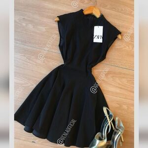 NWT ZARA MINI GODET DRESS ZW COLLECTION Black